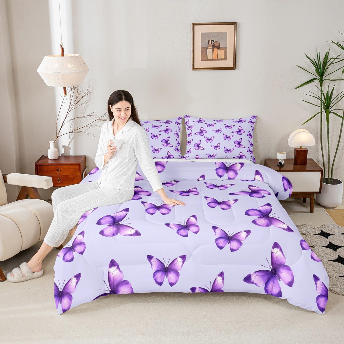 Feelyou Butterfly Bedding Set Soft for Boys Girls, Butterflies Print Comforter Set Twin Size Beautiful Duvet Quilt Microfiber Animal Bedroom Decor 2 Pcs with 1 Pillow Cases