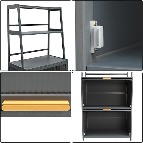 Miniatura 8 de OUKANING Armario de cocina de 4 niveles, aparador independiente con 2 cajones, estante de almacenamiento para despensa, garaje, cocinas, comedor,