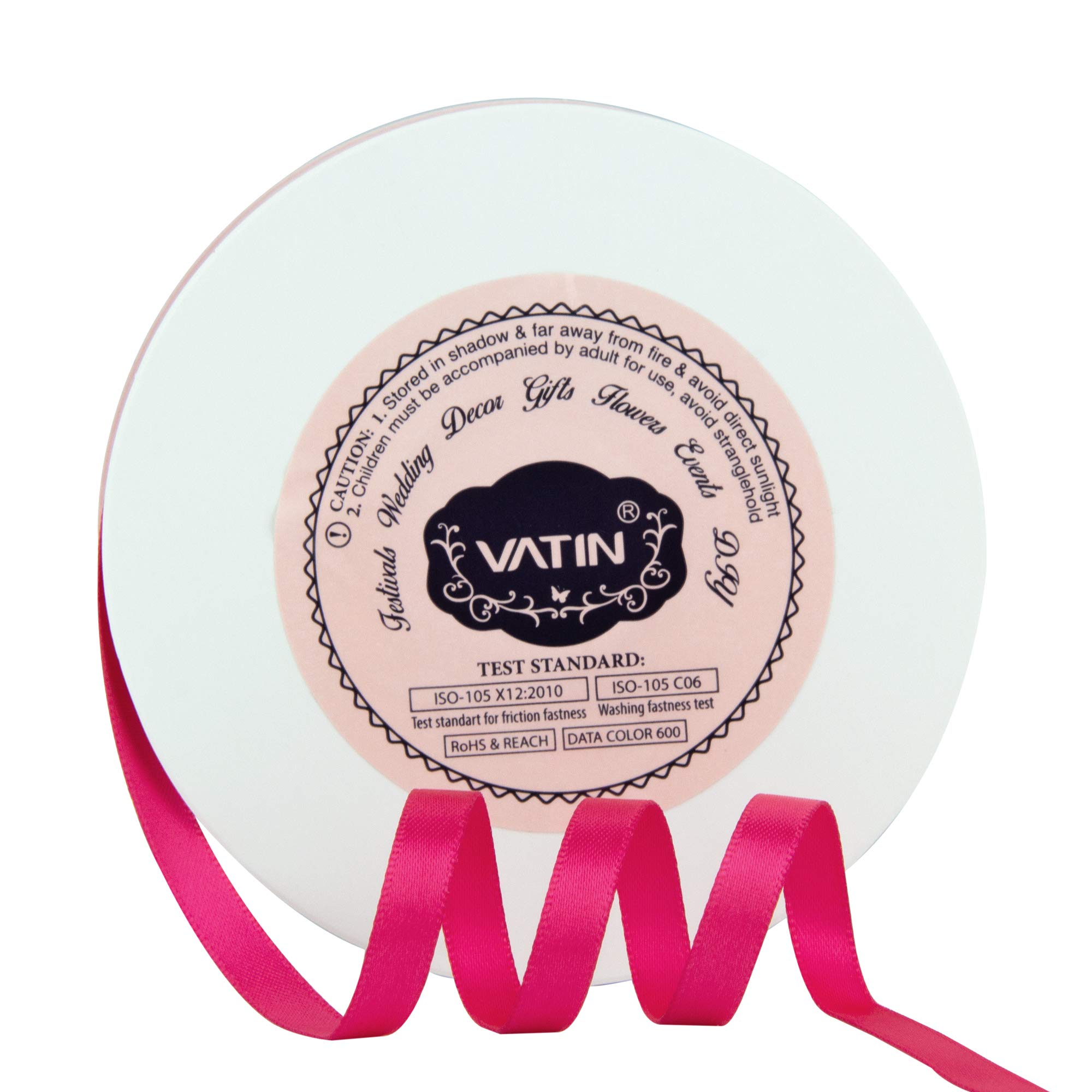 VATIN Shocking Pink Double Faced Polyester Satin Ribbon with 1/4" Width