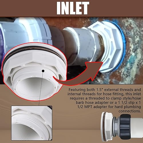 Miniatura 3 de Montaje de retorno de entrada de piscina sobre el suelo de 1 12 pulgadas con junta de tuerca de seguridad - Rosca de tubo de entrada Famale (FIP) -