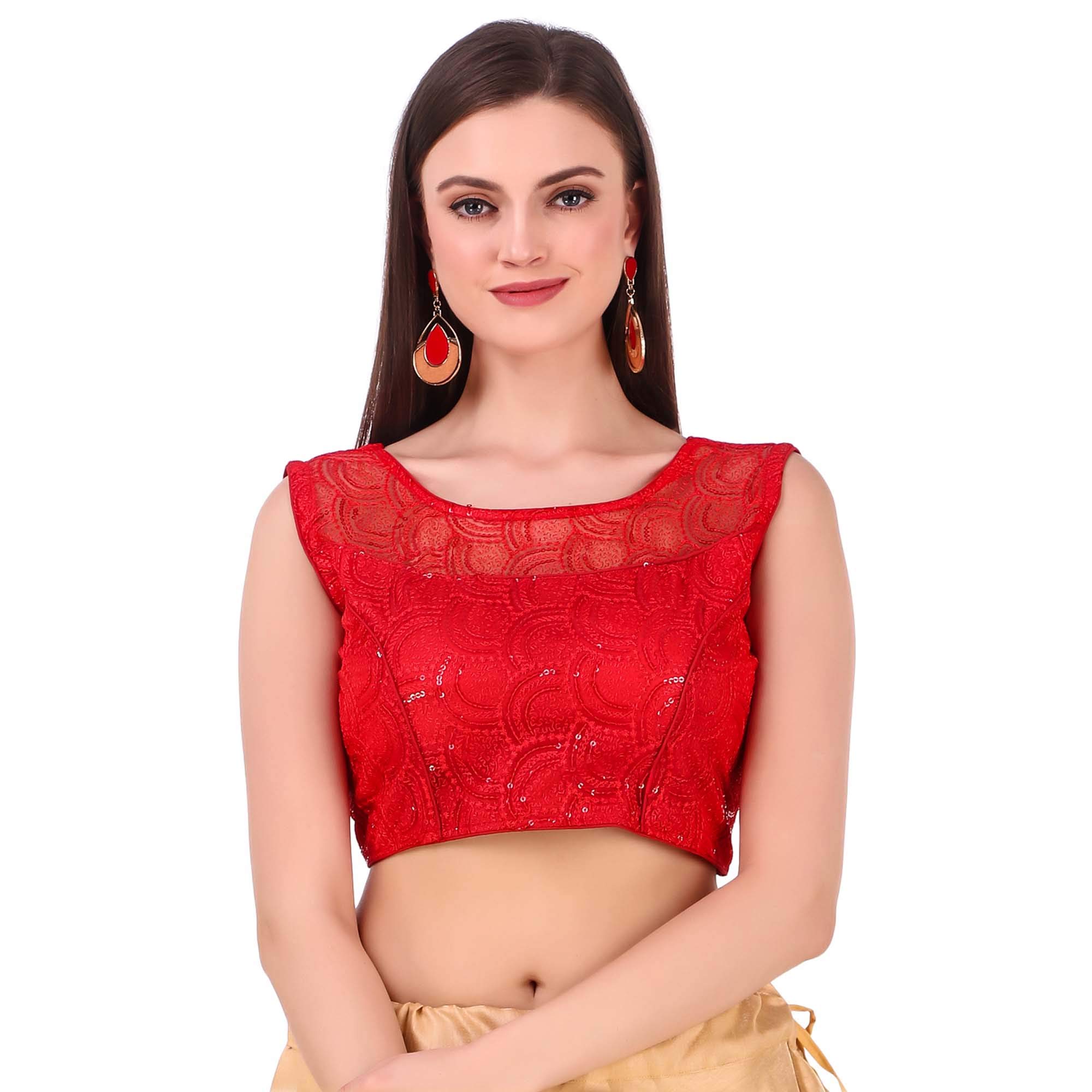 trifon Women's Pure Nylon Sleeveless Readymade Saree Blouse with Sequence Chiffli Embroidery_Size 28-36 INCHES.-picture-44
