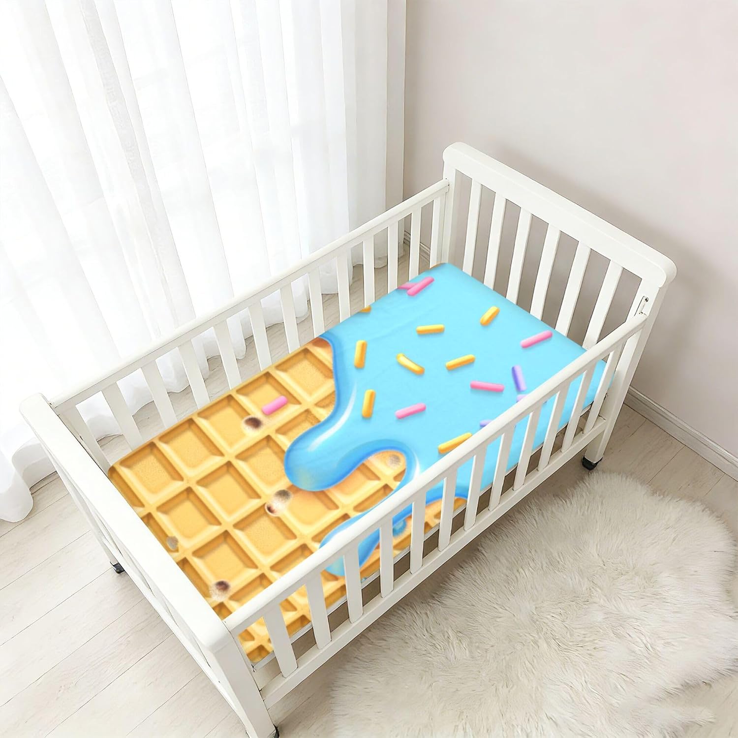 Blue Ice Creams Crib Sheets Soft Breathable Fitted Cotton Baby Crib Sheets Mattress Cover for Girl Boy, 52" x 28" x 9"