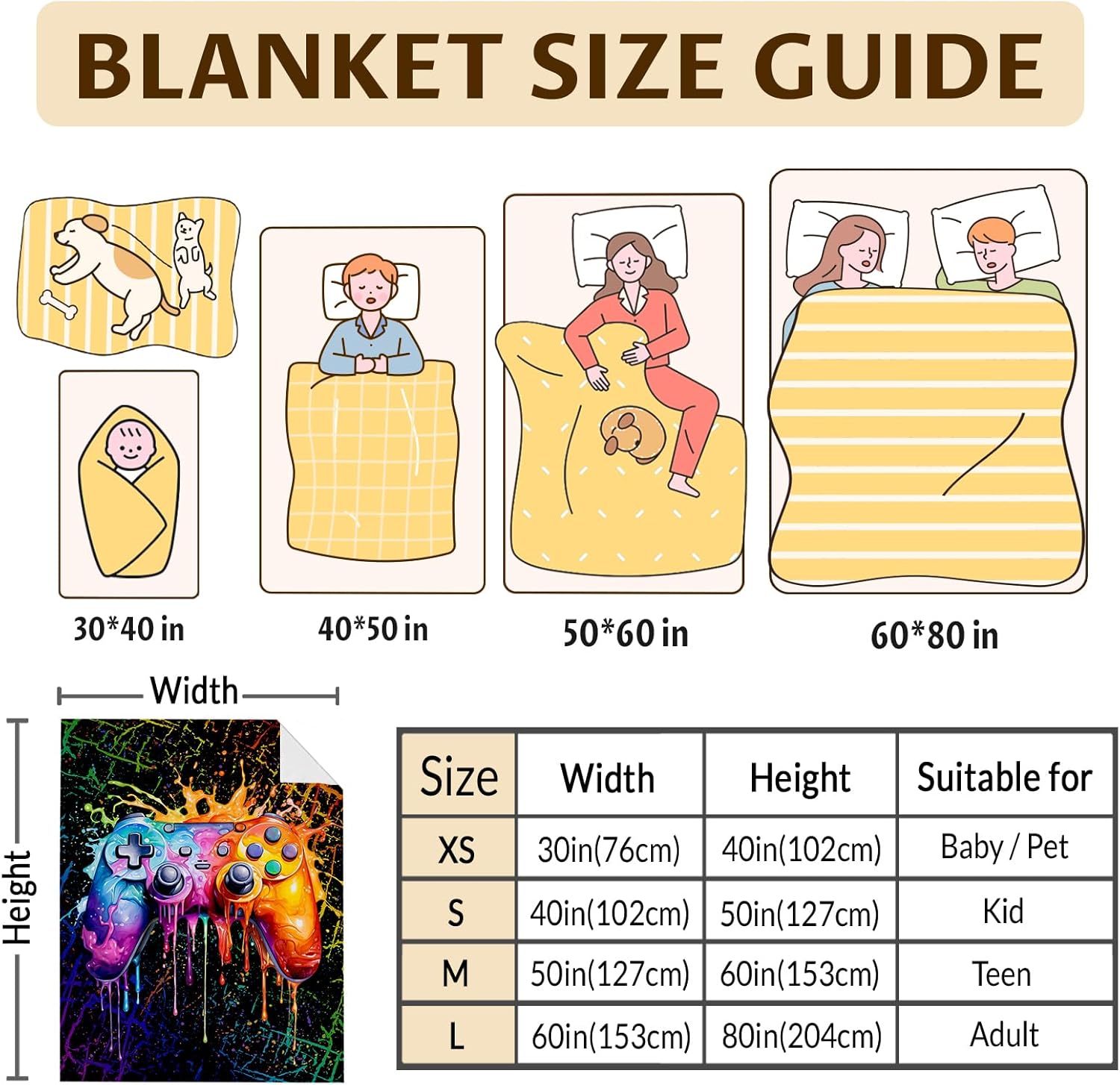 Gaming Blankets for Boys - 50x40 Inches Small Gamer Themed Gift for Kids, Girls, Teens - Black Flannel Throws Gifts for Gamer Room Decor - Cool Soft Cozy Plush Blanket for Couch, Sofa