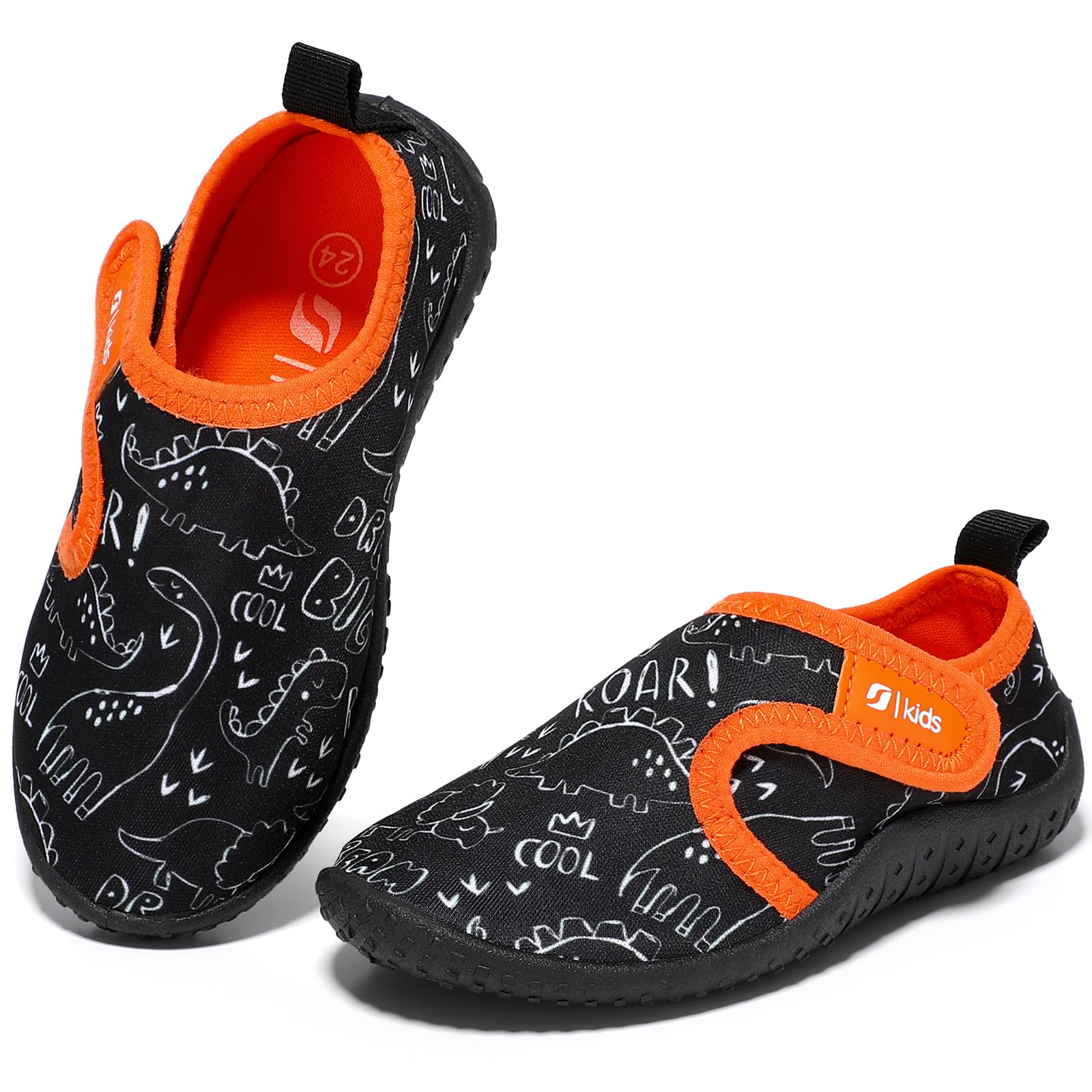 STQ KIDS Zapatillas de baño para niños con cierre de velcro para niños y niñas, Bw Dinosaur, 21 EU