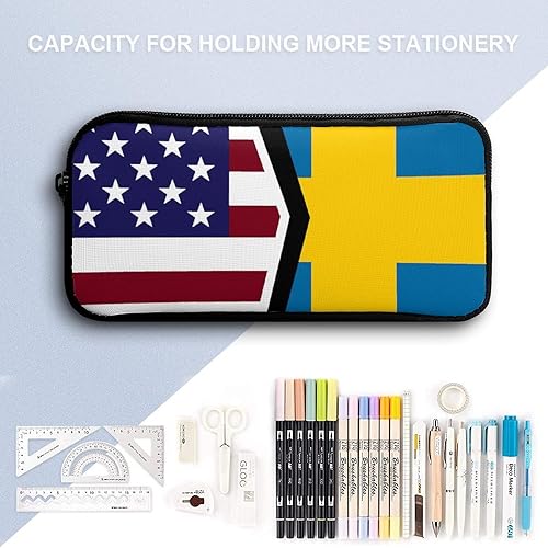 Miniatura 3 de Estuche para bolígrafos con bandera de Estados Unidos y Suecia, bolsa de papelería, organizador de cosméticos para hombres y mujeres