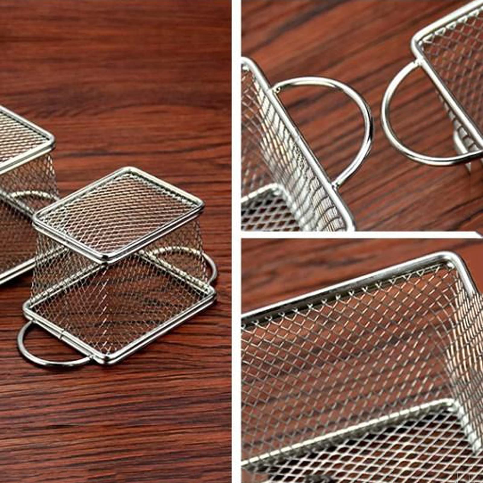 Cesta coladora para freidora, filtro de patatas fritas, colador cuadrado de malla de acero inoxidable, apto para alimentos de verduras y frutas, 2 piezas de filtro de alimentos fritos