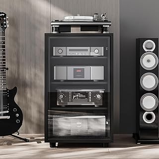 Media Storage Cabinet with Tempered Glass Door, 3 Adjustable Shelves Ste...