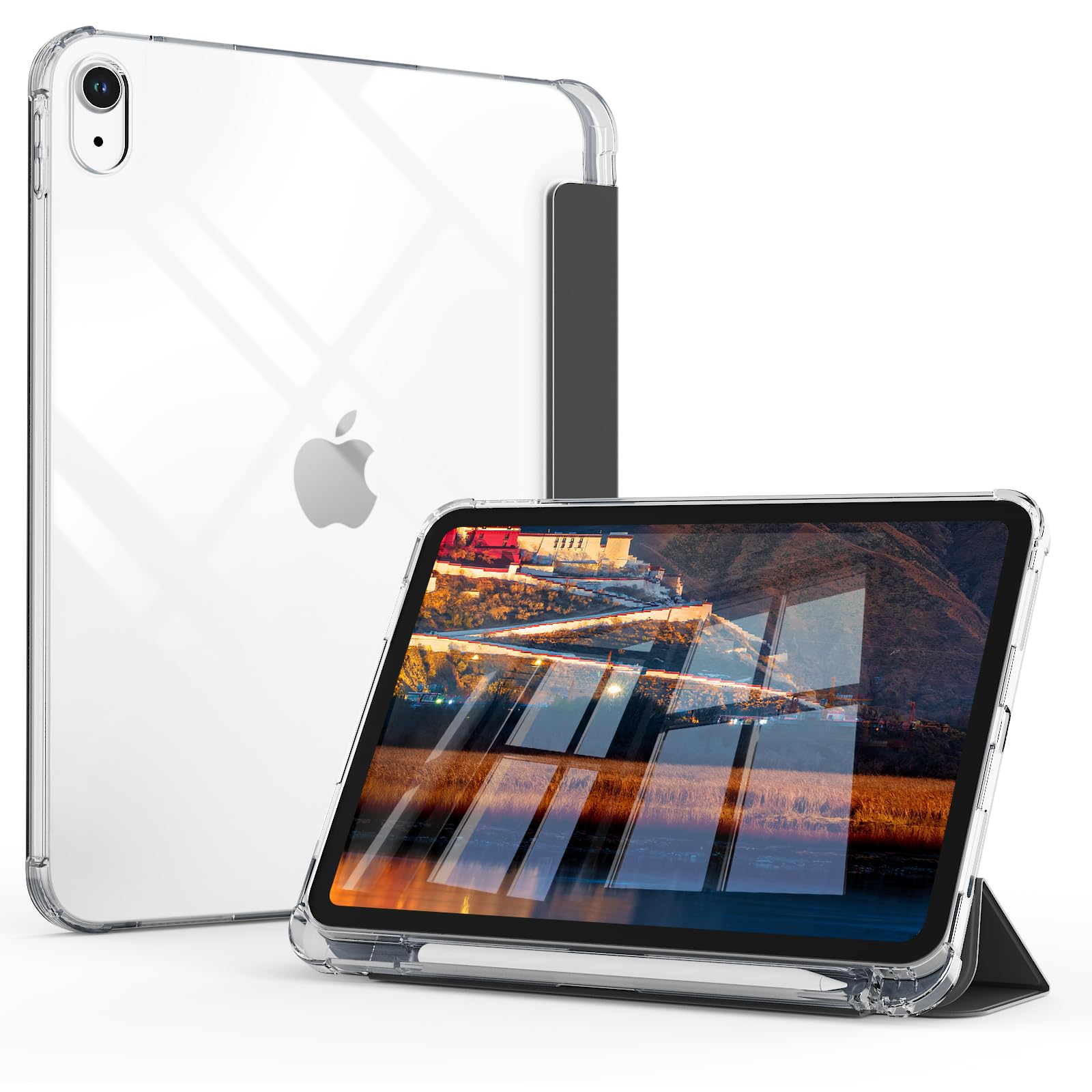 KTGGHG Case for iPad Air 11-Inch M4/M3/M2 (2026/2025/2024), for iPad Air 10.9-Inch 5th/4th Generation (2022/2020) with Pencil Holder, Frosted Translucent Protective Cover, Auto Sleep/Wake, Black