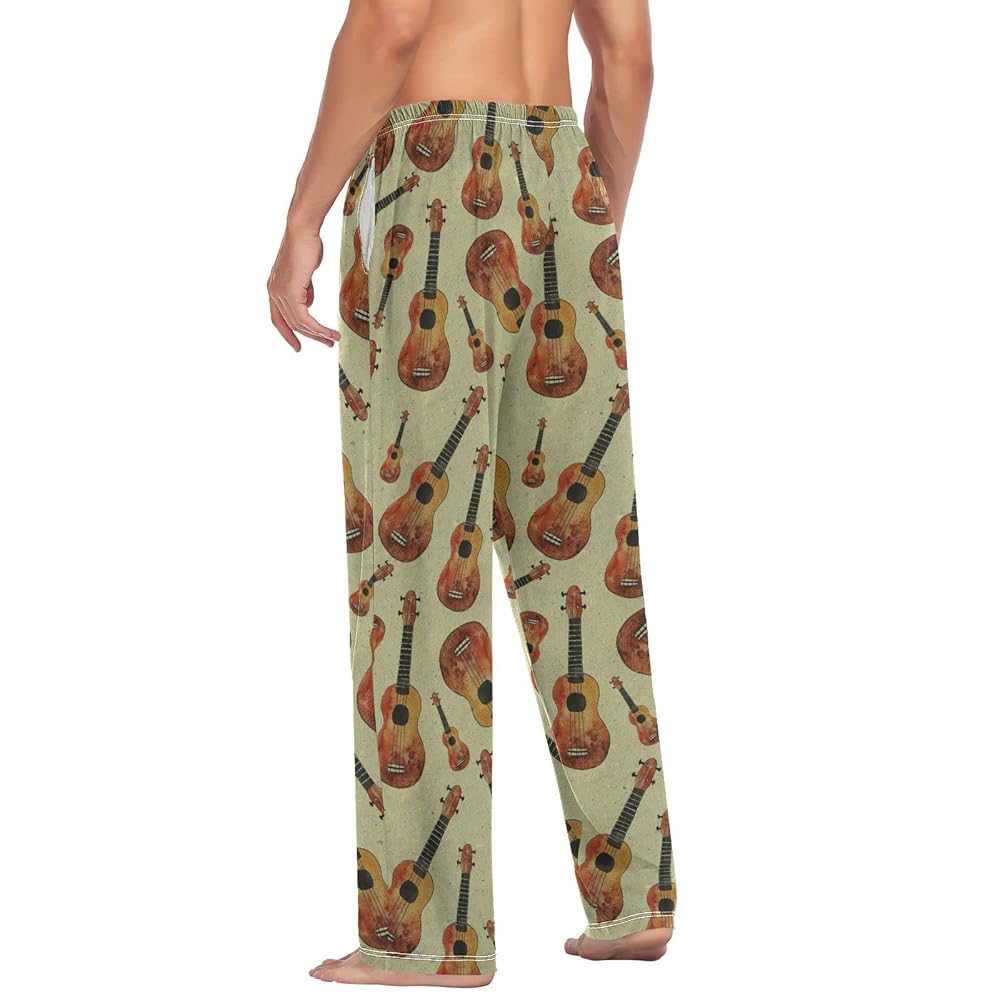 YYZZH Hawaiian Guitar Ukulele Pattern Men's Pajama Pants
