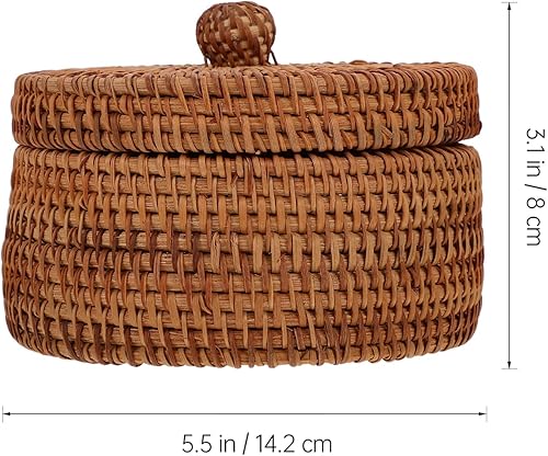 Miniatura 3 de MAGICLULU Cesta de almacenamiento de escritorio de ratán natural, cesta de almacenamiento tejida de ratán redondo, cesta de almacenamiento tejida