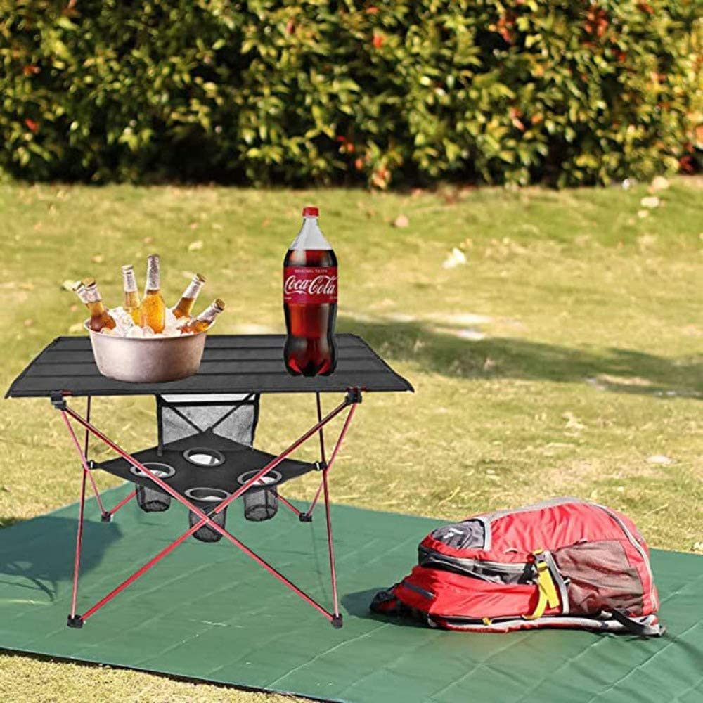 Table De Camping Pliante à 2 Niveaux, Table De Pique-Nique Portable Avec Sac De Transport 4 Porte-Gobelets, Table De Plage 72 X 59 Cm