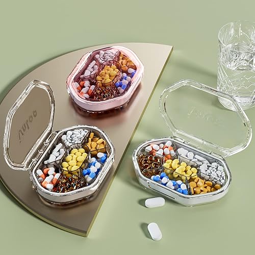 Miniatura 5 de GluVutato Pastillero, Pastillero portátil de 4 compartimentos, organizador de píldoras a prueba de humedad, pastillero de suplementos de