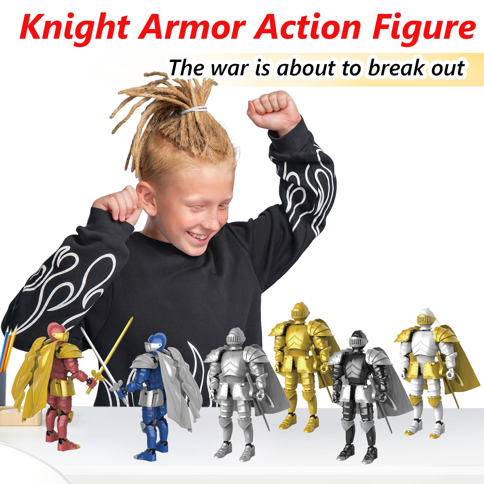 Lot de 6 figurines d'action de chevalier médiévale, figurine d'action d'armure de chevalier, mannequin robot mobile multi-articulé