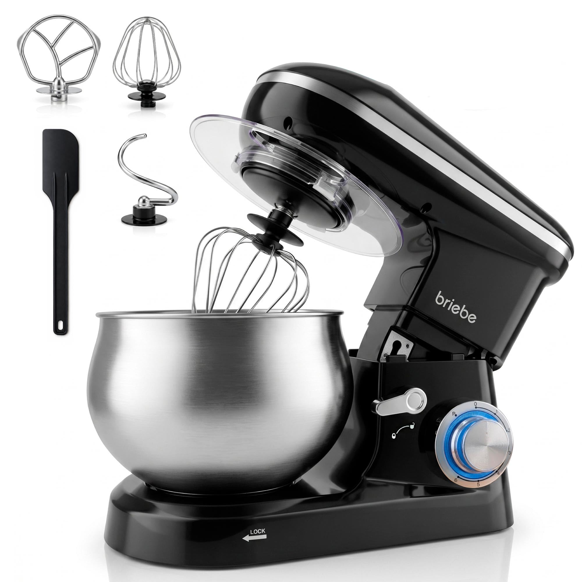 briebe Batidora Amasadora ReposterÃa1800W MAX, Robot Cocina Profesional, Movimiento Orbital, Varillas, Bol 5 L, 6 Velocidades + Función Pulso, Pantalla Táctil LED, KM1164