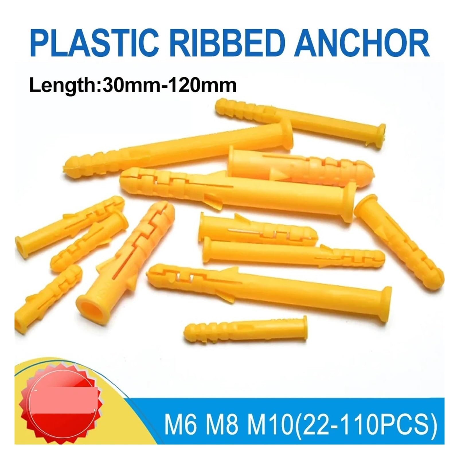 Tubo di espansione in plastica, tasselli, ancoraggio da parete in plastica per viti autofilettanti M6 M8 M10 giallo Confezione da 20-100 pezzi (60 (33 pezzi), M6)
