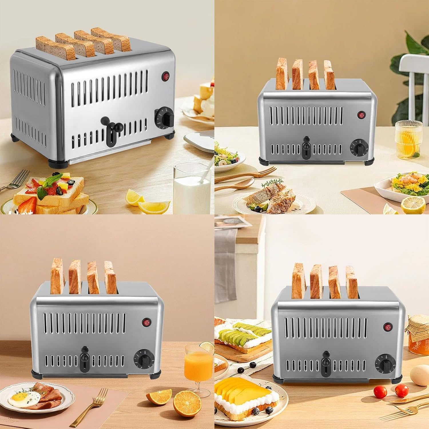 Toster na 4 kromki, 2240 W Maszyna do pieczenia chleba, Toster ze stali nierdzewnej Toster do chleba z szufladką na okruchy do tostów Kanapki Mięsne pieczenie Dom Restauracja Piekarnia Desery Sklep