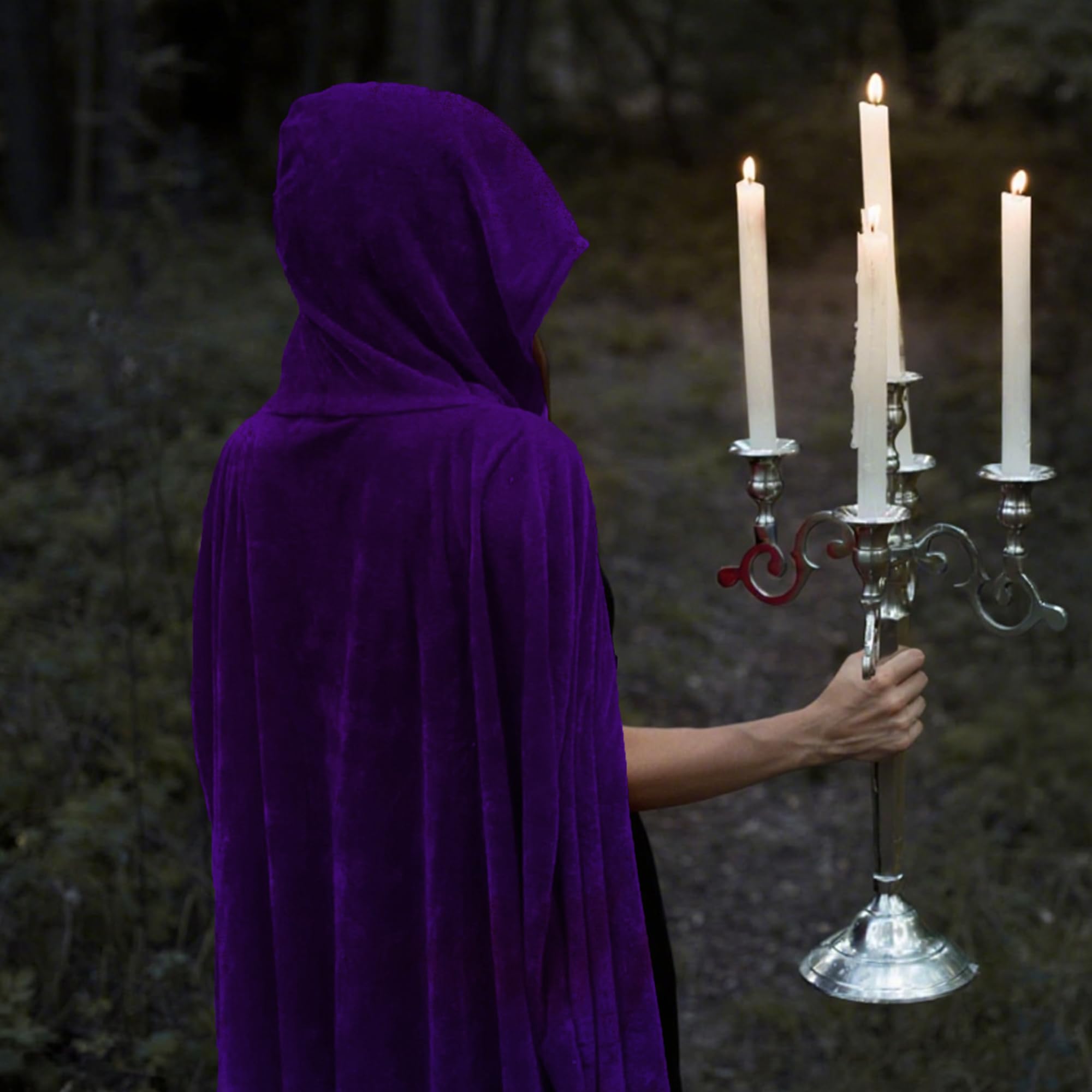 Mantello viola con pietra rossa e cintura in vita, mantello viola con cappuccio, accessori per costume di Halloween da donna