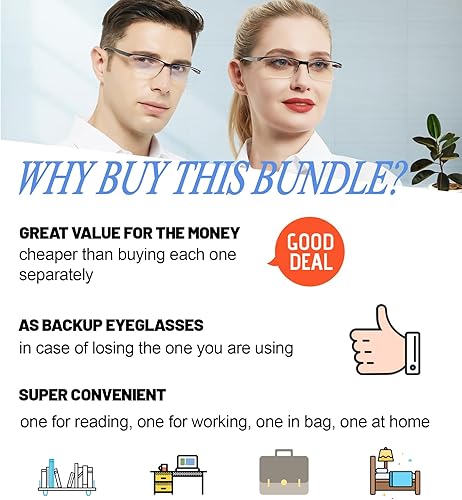Miniatura 7 de Gafas de lectura para hombre, paquete de 4 unidades con filtro de luz azul con filtro de deslumbramiento para computadora 1.0 1.25 1.5 1.75 2.0 2.25