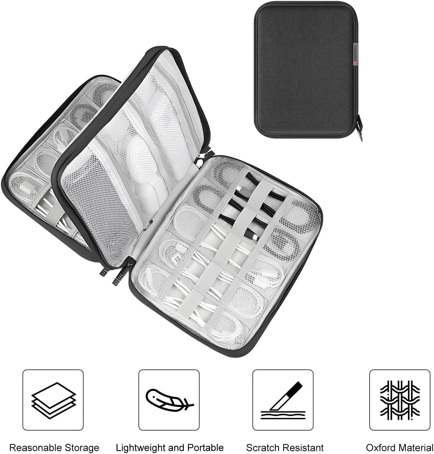 Electronic Accessories Organizer Carry Bag, Travel Cable Organizer Pouch, Watch Band Storage Case, Double Layers Oxford Cloth Watch Strap Holder for Cord, Charger, Phone, Earphone, USB Cable (L)