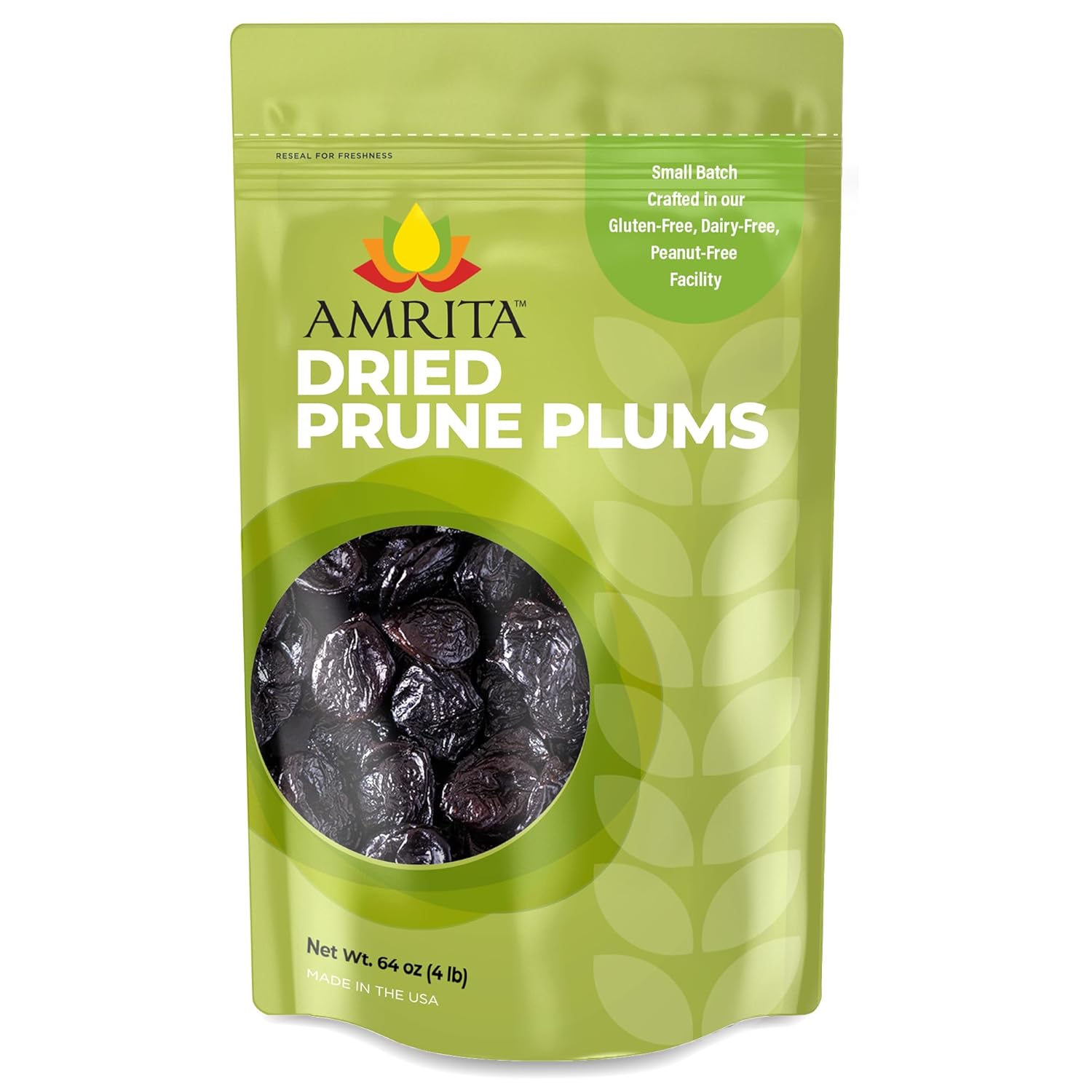 Amrita Dried Plums Pitted Prunes 4 lb | Gluten-Free Snack | Dried Prune Plums Packed Fresh in Resealable Bags | Vegan, non-GMO, Allergen Friendly Healthy Snacks | Healthy Sweet Treat | No Added Sugar