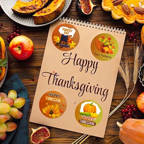 Miniatura 9 de 500 calcomanías de etiquetas de Acción de Gracias, rollo de sellos de sobre, calcomanías de hojas de otoño, calabaza, etiquetas redondas de 1.5