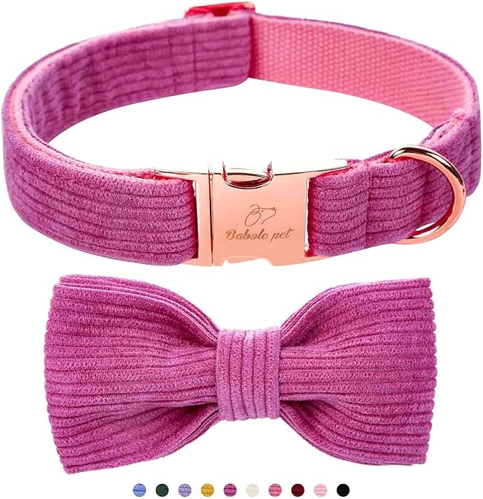 Babole Pet Purple Dog Collars for Medium Dog,Cute Corduroy