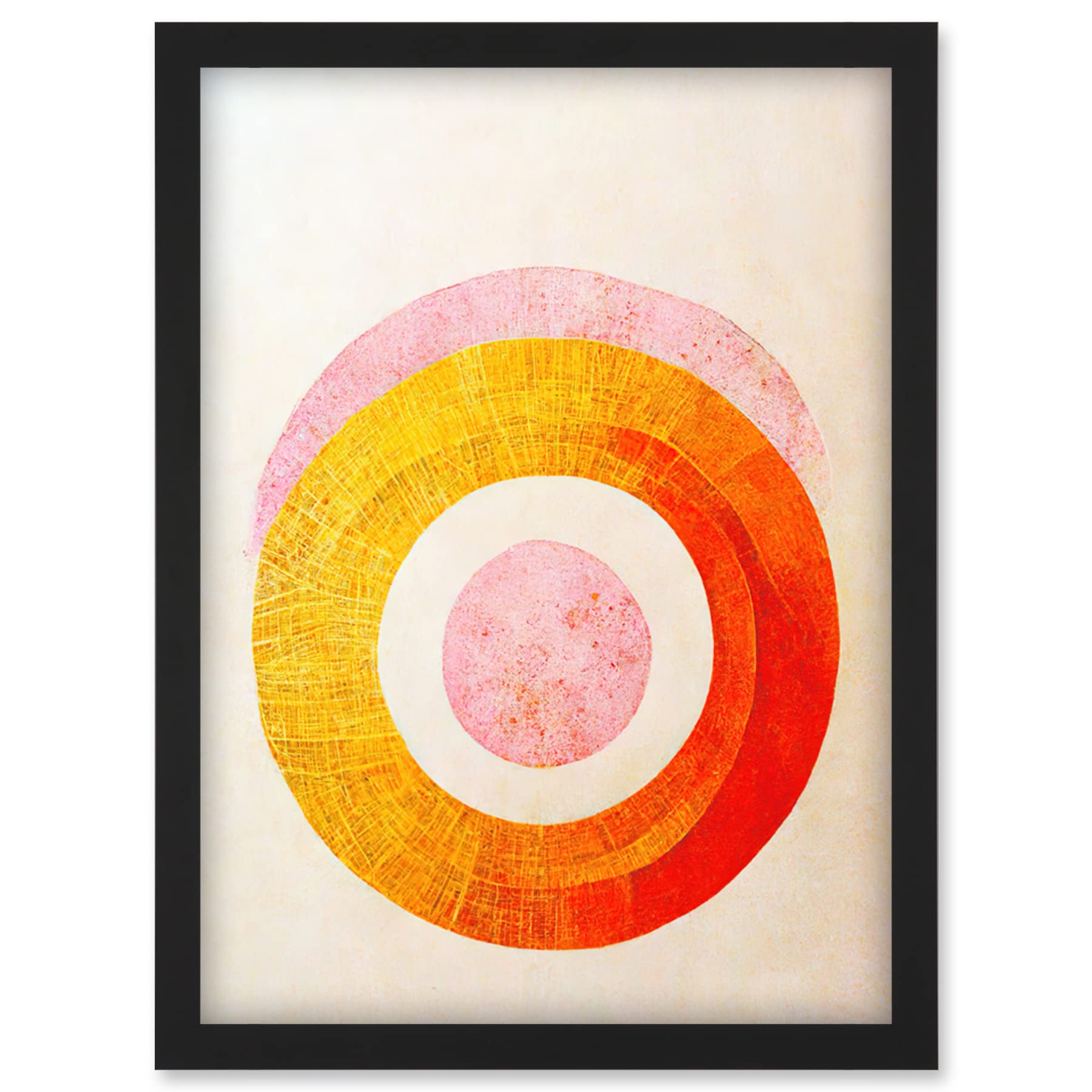 Doppelganger33 LTD Boho Abstract Line Painting Pastel Patterned Autumn Circles Of Pink, Yellow And Orange Artwork Framed Wall Art Print A4