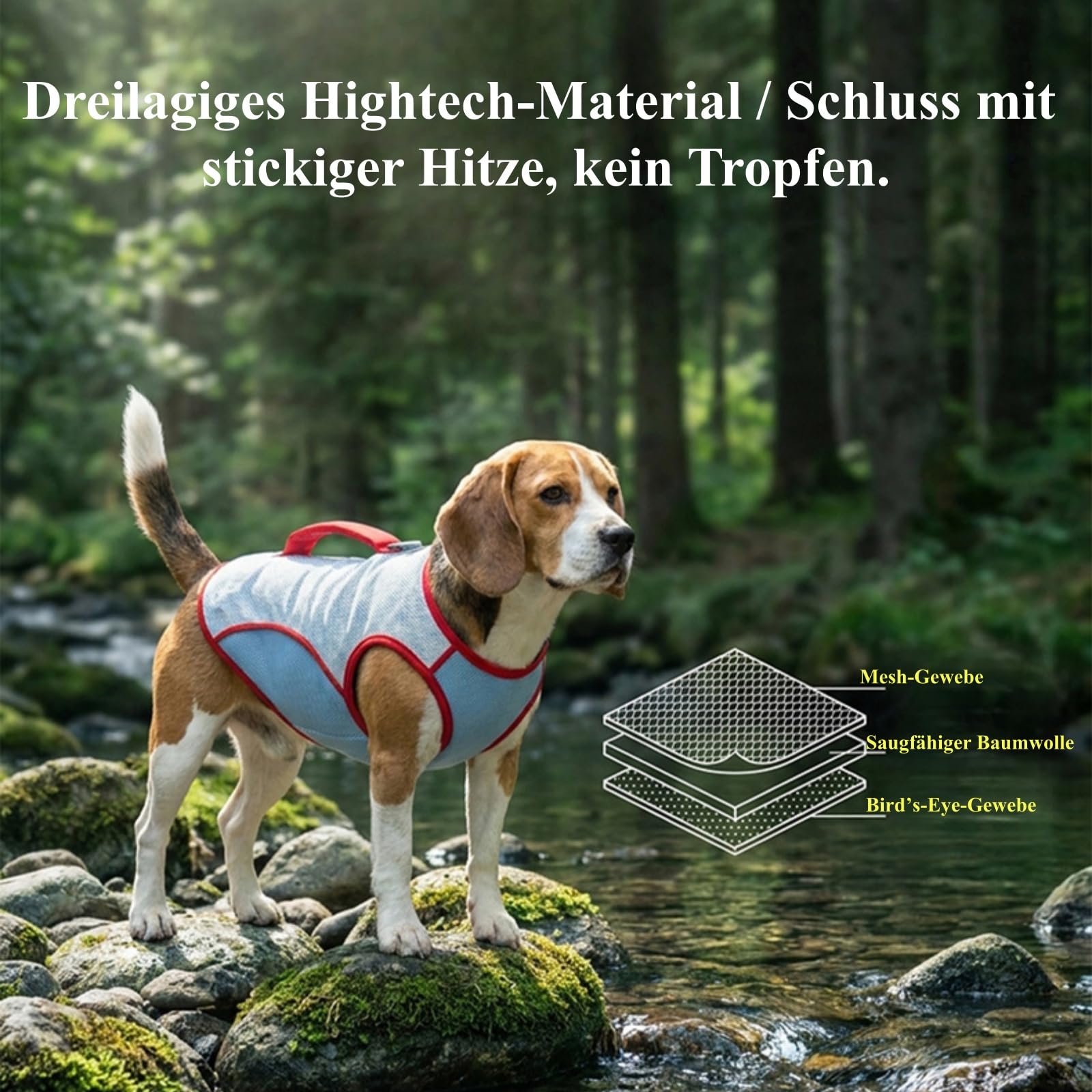 Hunde Kühlweste 3-lagig D-Ring Rückenreißverschluss Wandern Gassi Jagd Camping atmungsaktiv Sommer (XS,Cremeweiß)