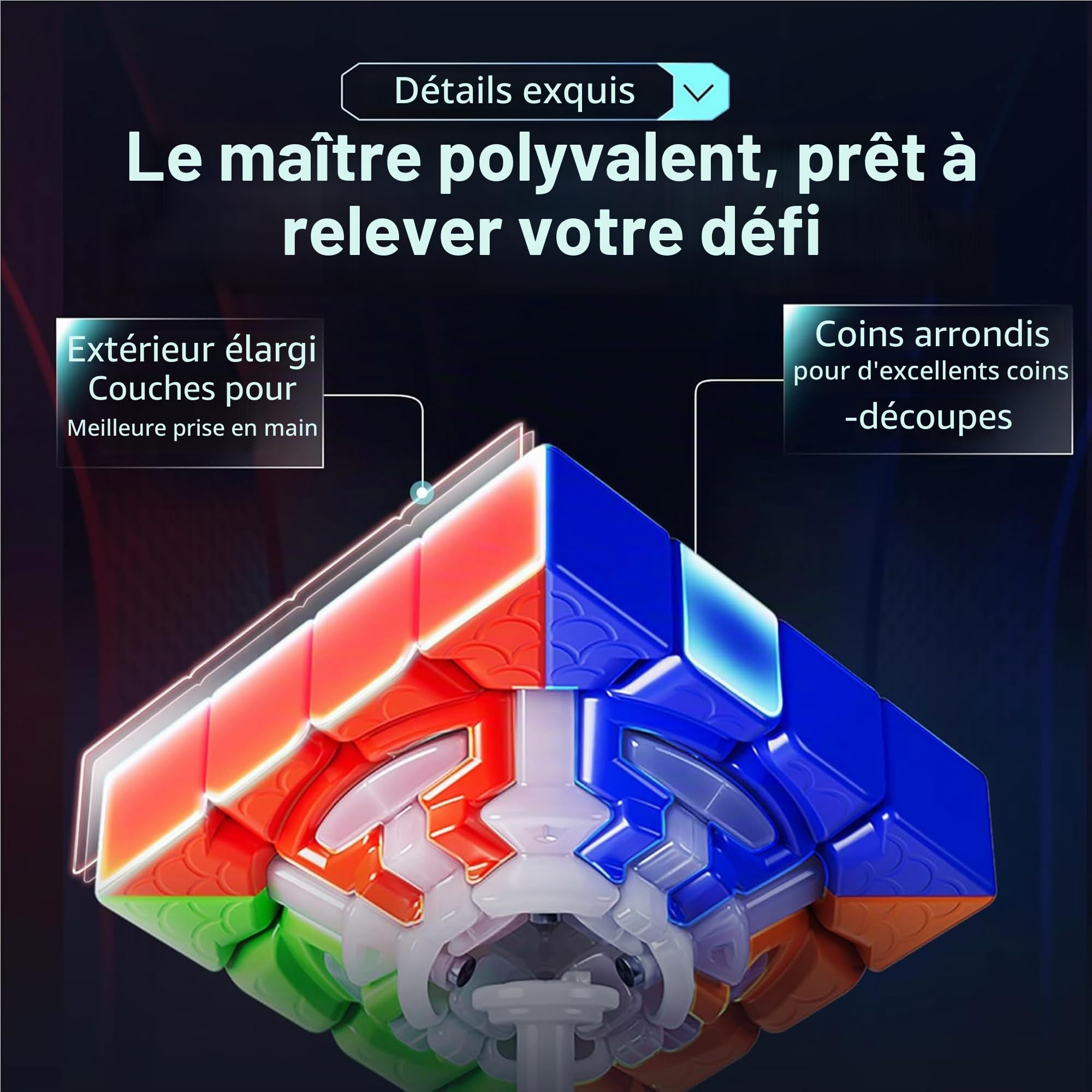 XMDCuber MOYU AOSU V7 M Cube de vitesse magnétique 4x4, AoSu WRM V7 Single-Track Magnetic Speed Cube 4x4x4, Cube magique 4 pour 4,96 aimants (magnétiques à rail unique)