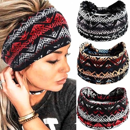 Miniatura 8 de Gortin Diademas bohemias elásticas para el cabello anchas bandas elásticas negras para el sudor banda elástica para yoga turbante diadema de tela