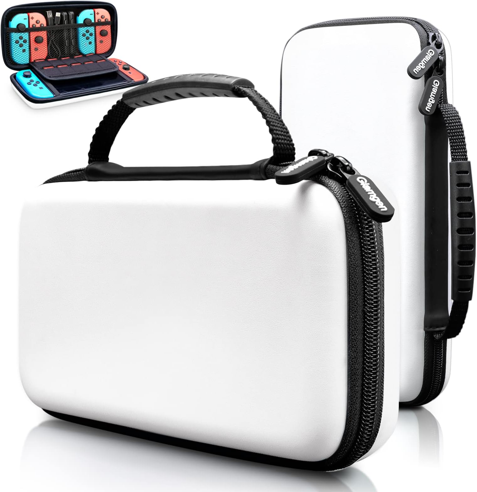 Carry Case for Nintendo Switch/Switch OLED Console, White PU Protective Hard Portable Travel Carrying Case Shell Pouch Bag for Switch Console and Accessories with 10 Game Card Slots for Girls and Boys