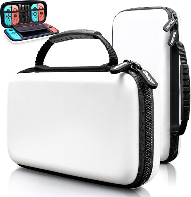 Carry Case for Nintendo Switch/Switch OLED Console, White PU Protective Hard Portable Travel Carrying Case Shell Pouch Bag for Switch Console and Accessories with 10 Game Card Slots for Girls and Boys
