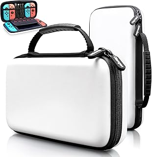 Carry Case for Nintendo Switch/Switch OLED Console,White PU Protective Hard Portable Travel Carrying Case Shell Pouch Bag for Switch Console and Accessories with 10 Game Card Slots for Girls and Boys