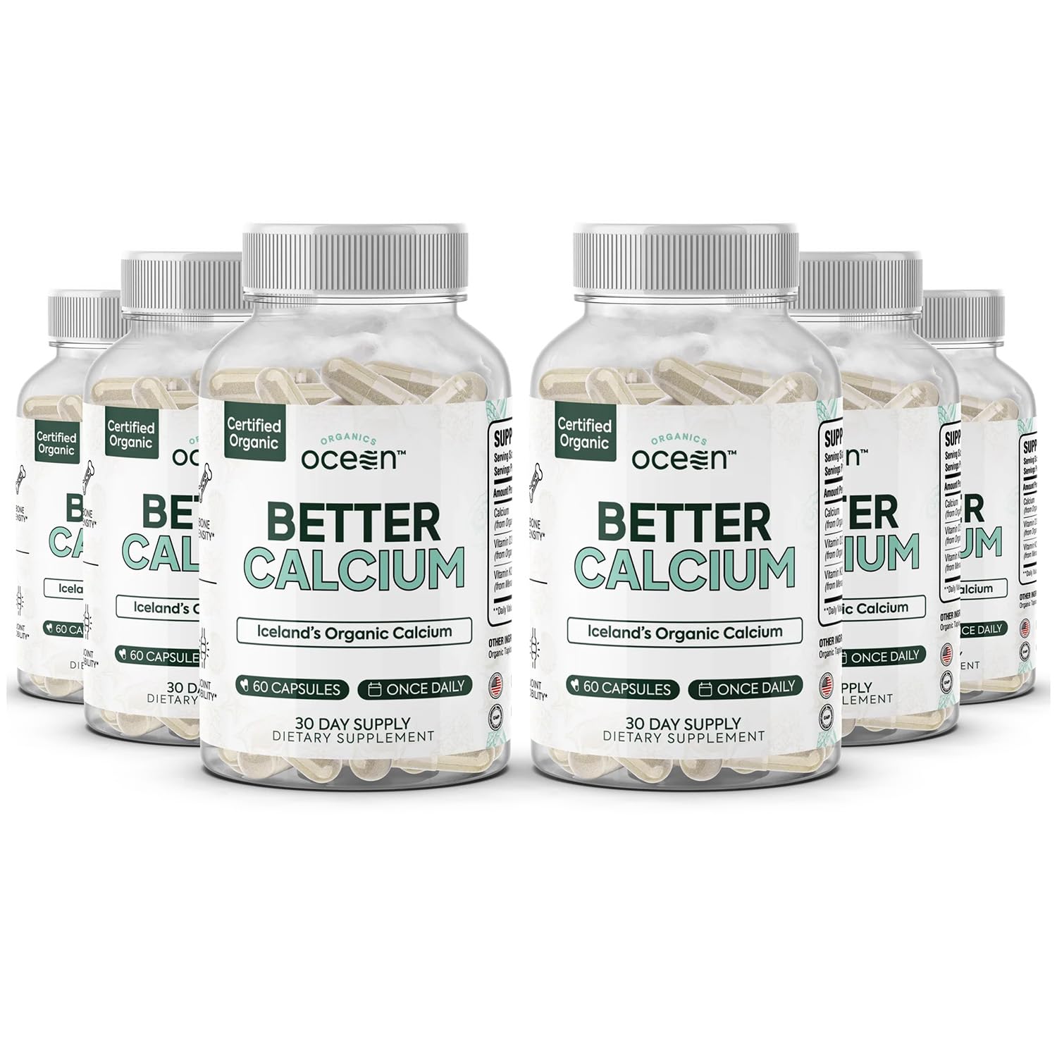 Organics Ocean Better Calcium Red Algae-Derived with D3 & K2, 6-Pack 60 Count (Pack of 6)