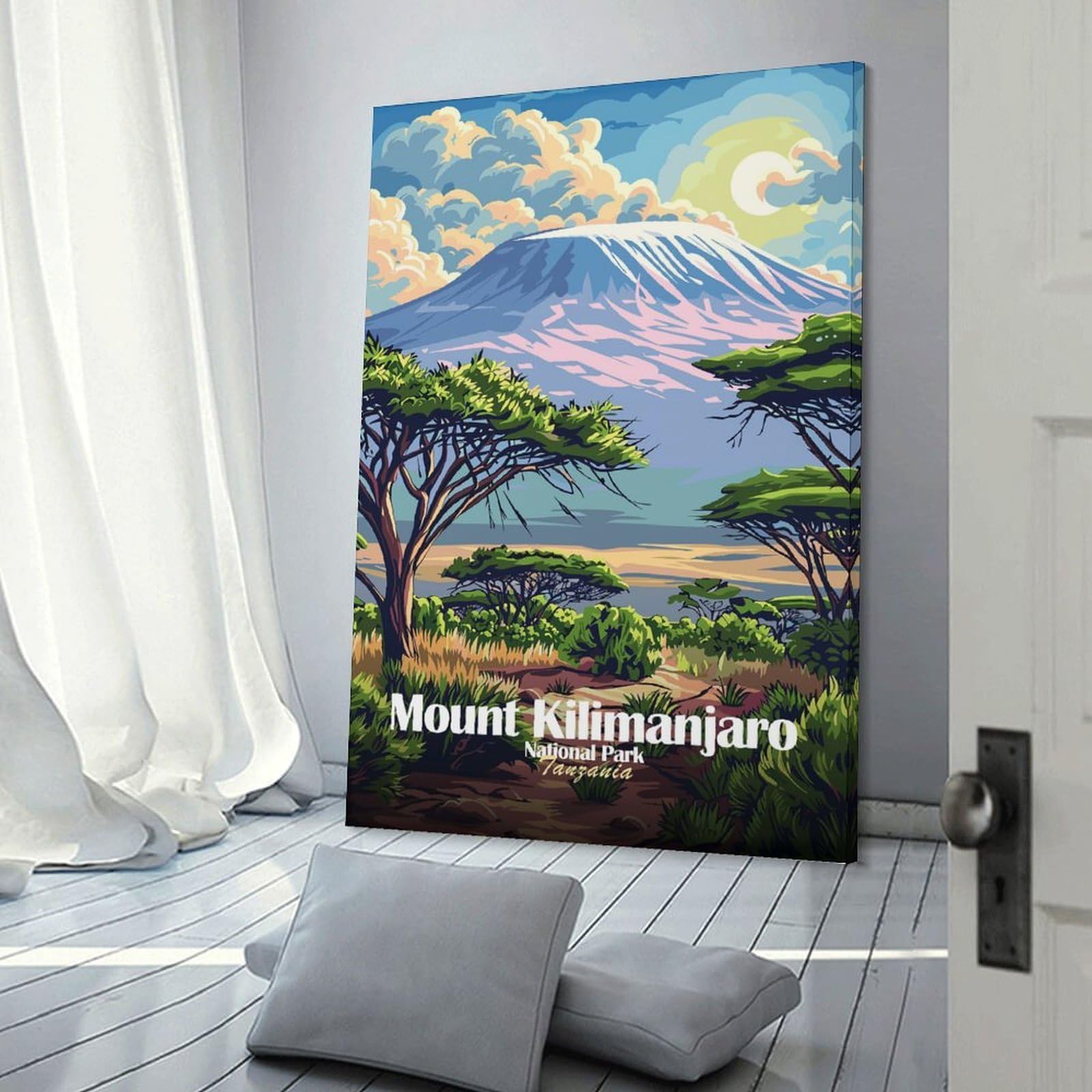 Junmoney Mount Kilimanjaro National Park Tanzania Decorative Wall Artwork 24x36inch(60x90cm), for Living Room, Lounge Or Sitting Room, A Home Accent with Warm Character