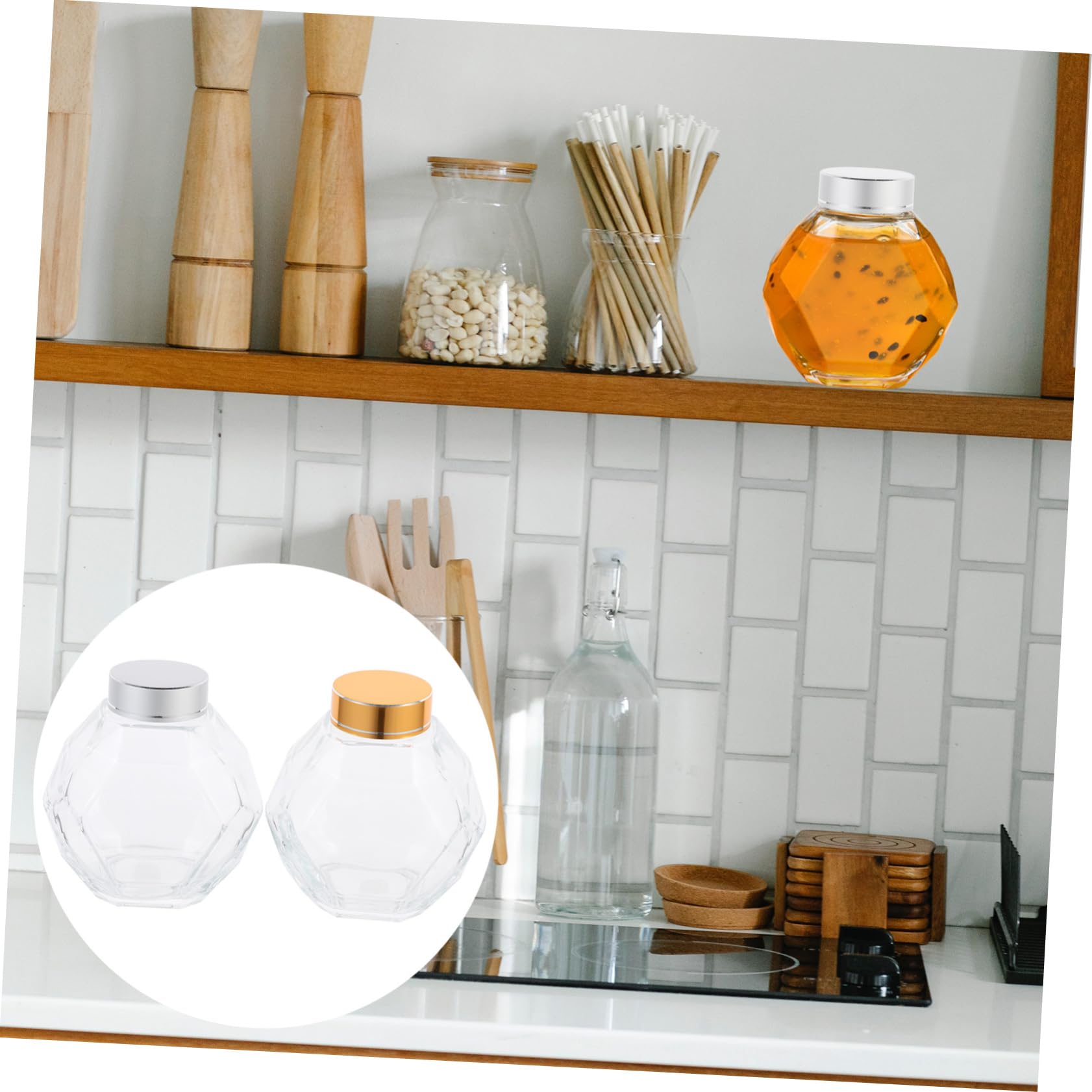 OUNONA Pack Glass Honey Jar Lid Kitchen Honey Bottle Bee Jar Sealing Bottle Material