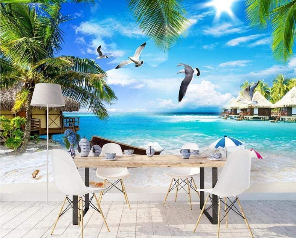 XHXI Papel pintado 3D Maldive Palmo Murales fotográficos modernos Mural de papel tapiz fotográfico 3D papel Pintado de pared tapiz Decoración dormitorio Fotomural-350cm×256cm