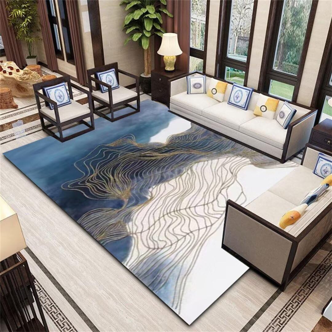 Tapis salon doux abstrait bleu pour bureau moderne