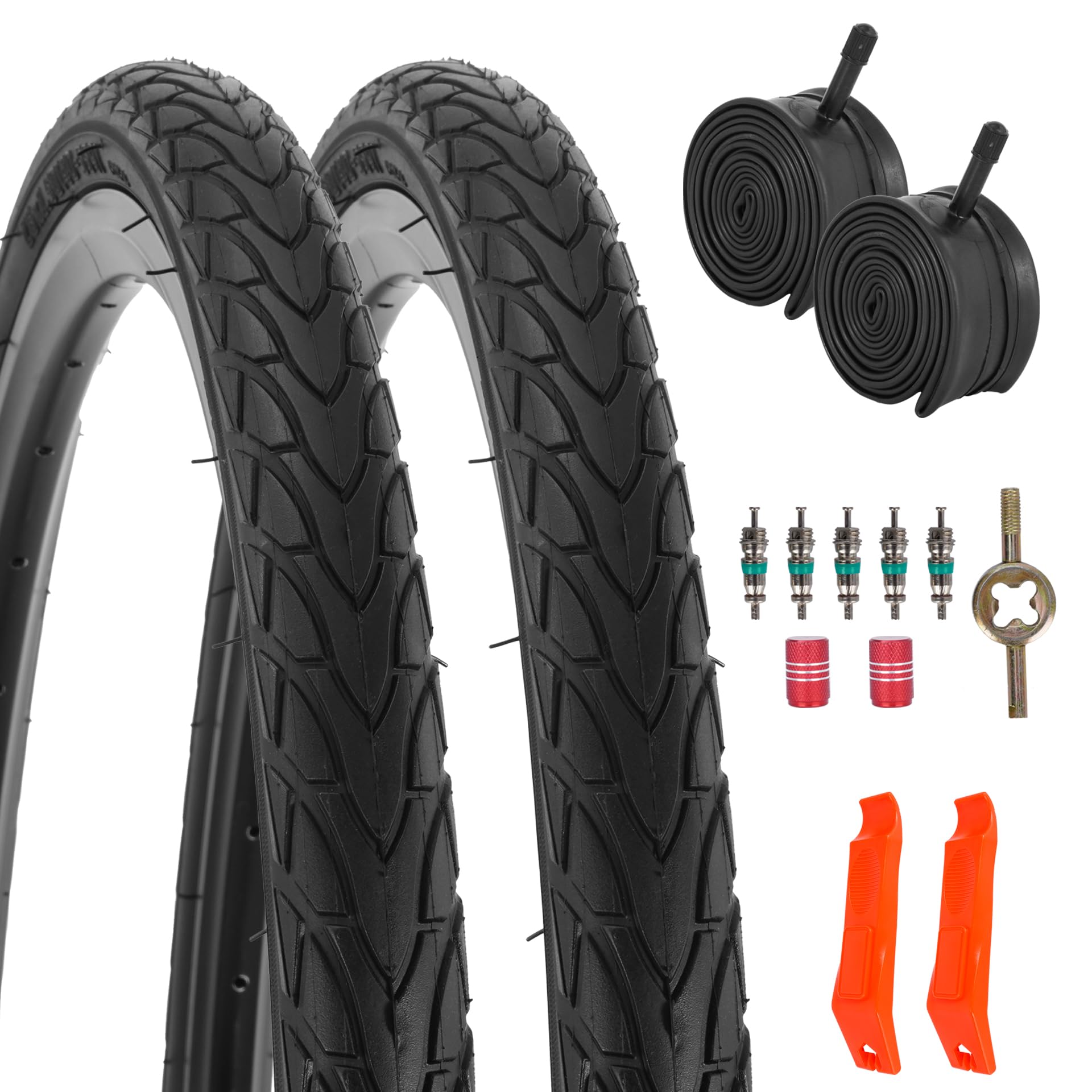 RUHUO 2-Pack 26x1.5 Bike Tire Tube, 26 Inch Mountain Bike Tires & Tubes, Folding Replacement Bicycle Tires with 2 Tire Levers for Hybrid, City Commuter, Urban (UK) (26x1.5)