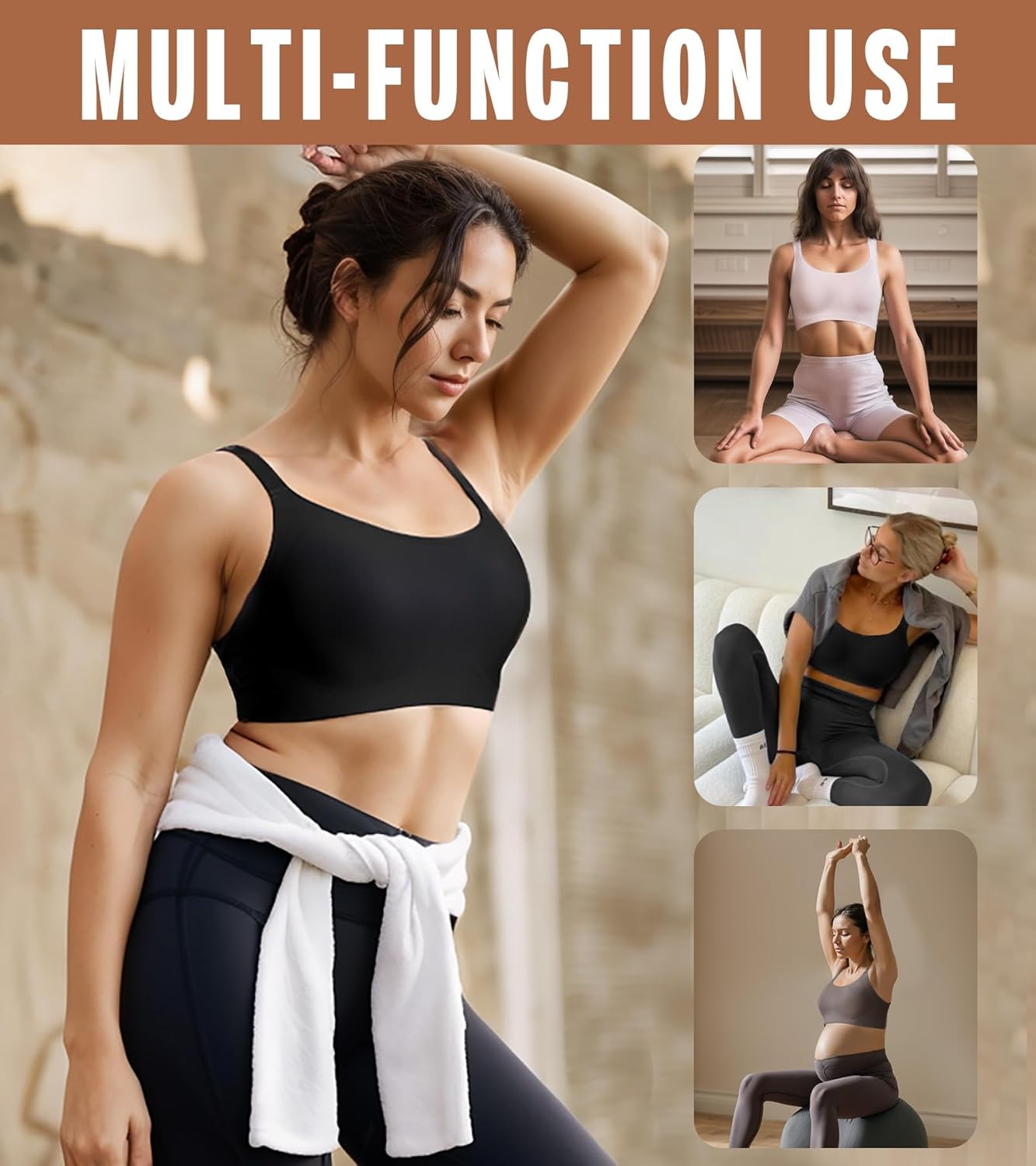 Lemorosy Women's Wirefree Seamless Bralettes Full Coverage Lift Push Up Comfort Everyday Yoga Sports Bra - Image 6