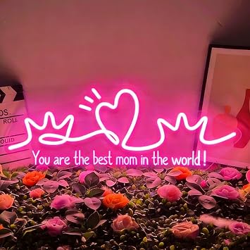 Best Mom Neon Sign,Happy Mothers Day Neon Sign Custom LED Dimmable Light Up Sign 5V USB Power with Dimmer for Mom Home Wall Decor Holiday