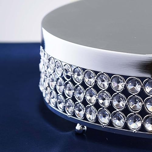 Efavormart - Soporte de mesa de metal con cuentas de cristal plateado para tartas, para bodas, fiestas de cumpleaños, 13 pulgadas de diámetro