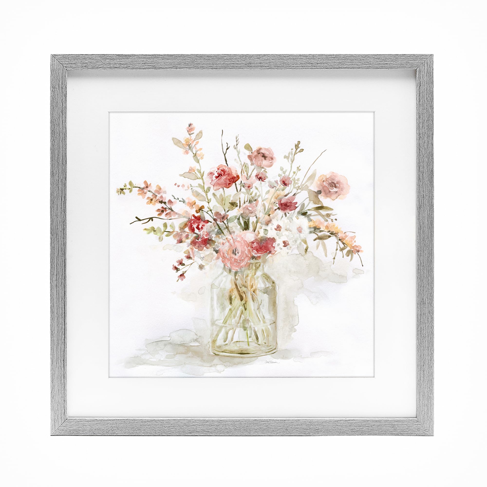 Stupell Industries Farmhouse Gray (Textured) Springtime Blooms In Glass Vase, 16 X 16 Inch Framed Print Under Glass