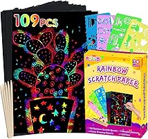 pigipigi Rainbow Scratch Paper Art - 109 Pcs Magic Scratch Off Craft Kit for Kids Color Drawing Note Pad Supply...