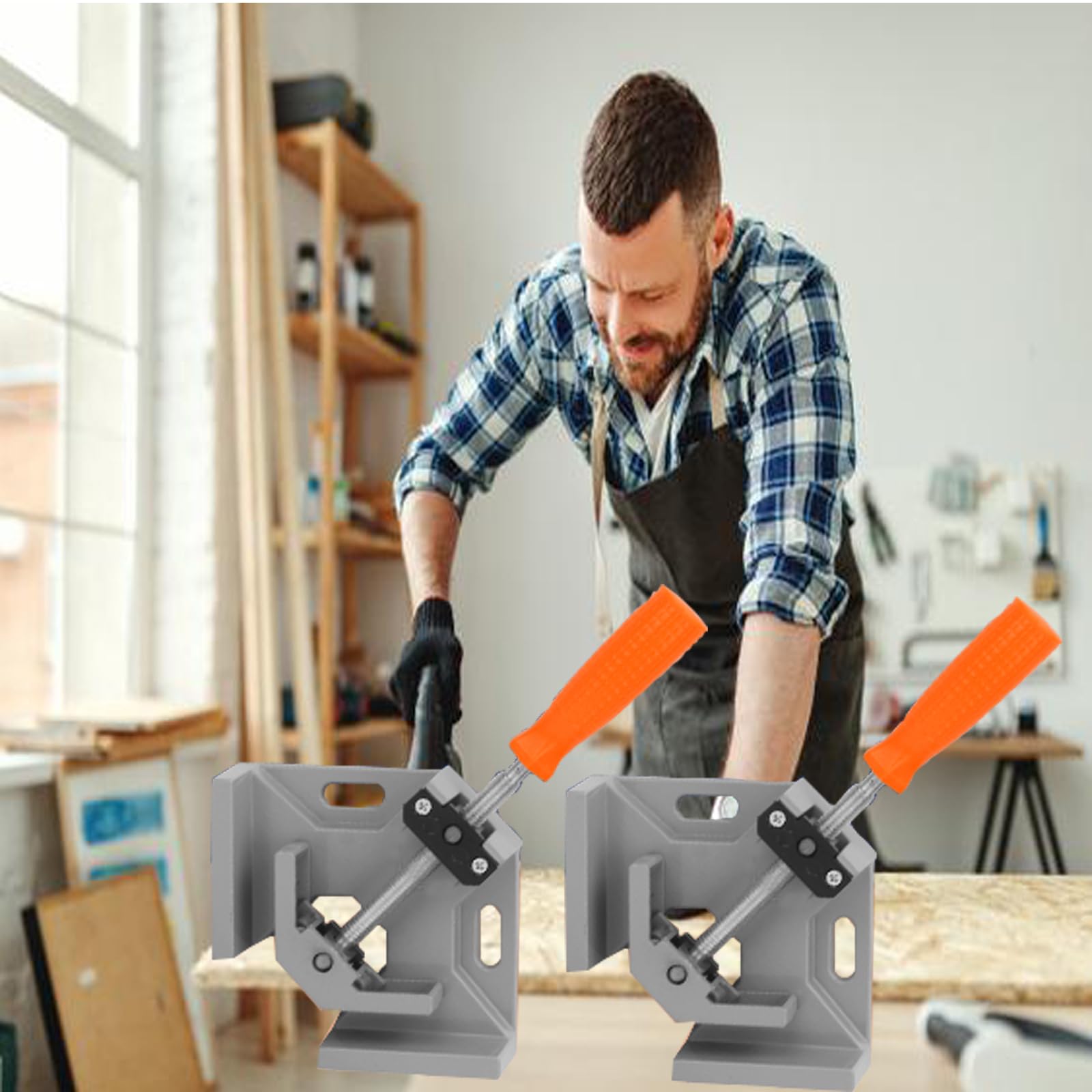 4 Piezas Sargento Escuadra 90° Aleación Aluminio - Mandíbula Giratoria Ajustable, Abrazadera Angular Resistente para Carpintería, Soldadura, Ingeniería
