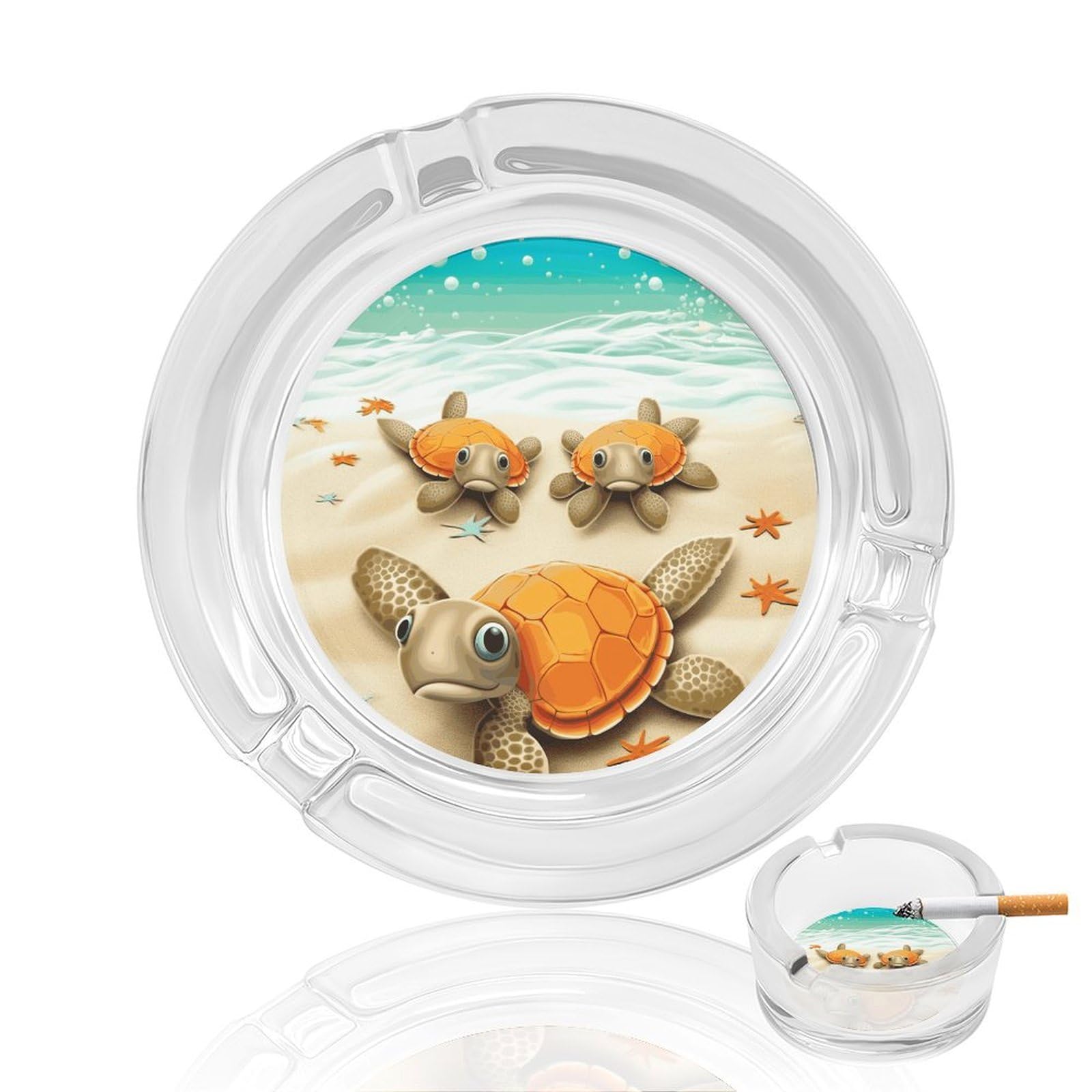 Cendrier sans fumée pour table de bureau et salon style marin tortue en verre