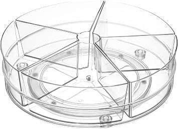 Home Intuition Round Plastic Lazy Susan Turntable Food Storage Container for Kitchen 5 Removable Bin, 1 Pack