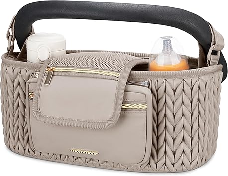 mommore Stroller Organizer with Insulated Cup Holders, Adjustable Stroller Caddy with Detachable Phone Bag, Stroller Accessories Fits for Uppababy, Doona, Jogger, Britax(Light Cafe)
