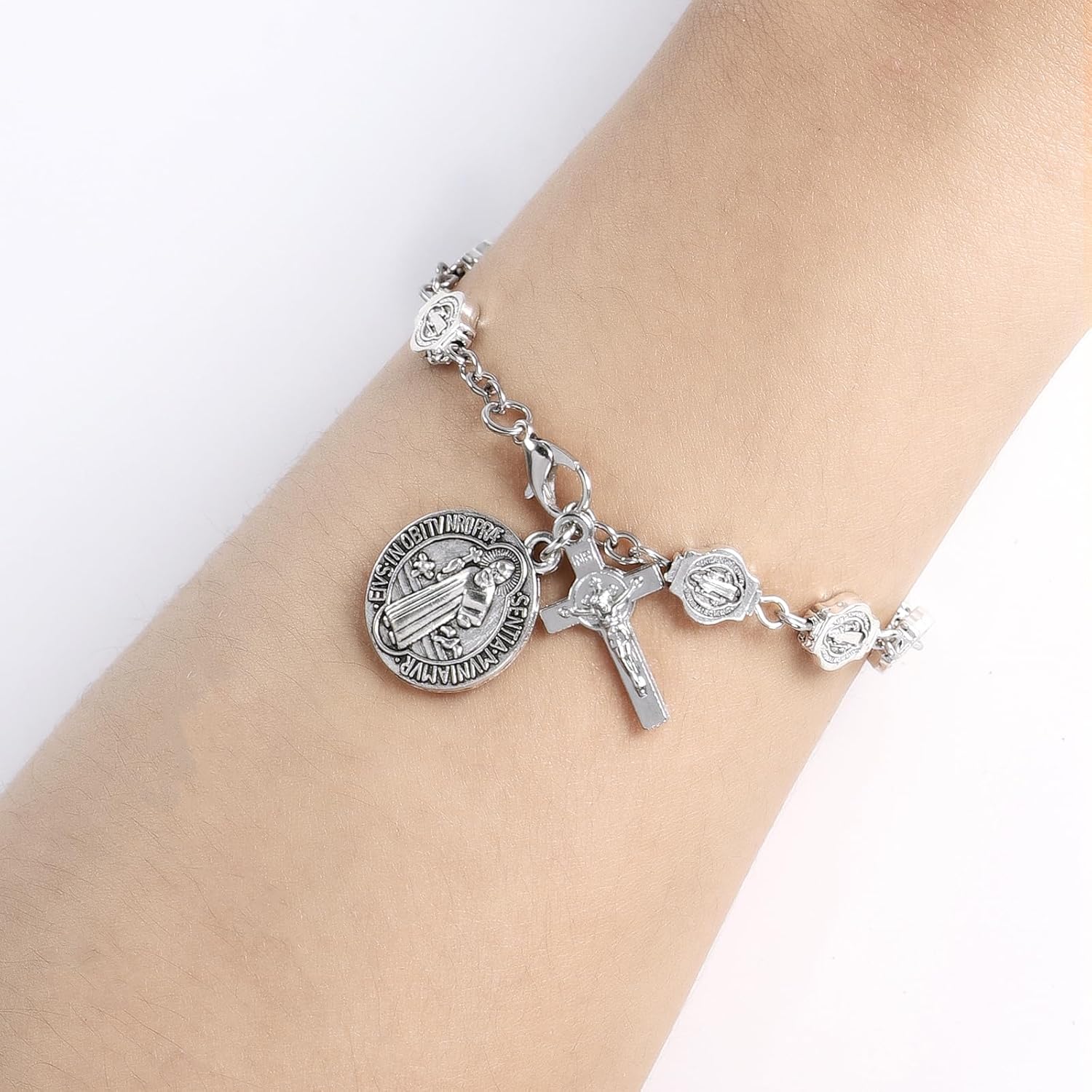 2 Sets St Benedict Bracelets with Saint Benedict Medals and Crucifix,Catholic Rosary Bracelet with Prayer Card for Women Men Gift,Medalla De San Benito Rosary Jewelry - Image 4