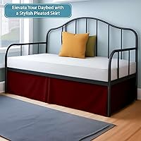 Vista 3 de Falda de cama plisada para sofá cama, falda de día individual color burdeos, caída de 12 pulgadas, 100% microfibra, falda de cama para sofá cama